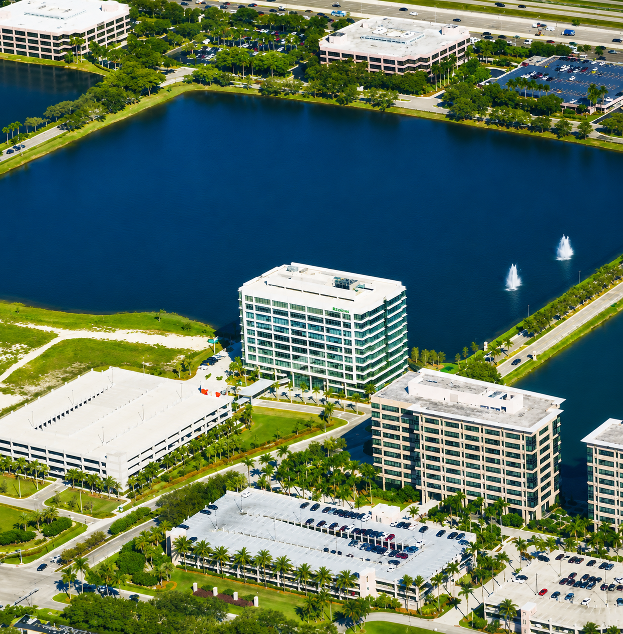 Aerial view of Waterford Centre and Blue Lagoon lake setting